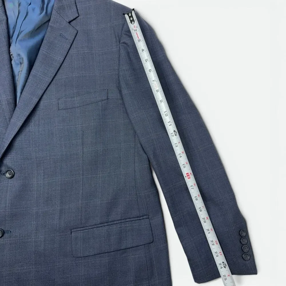 Joseph Feiss Gold Blazer Mens 54R Blue Windowpane Plaid Wool Suit Jacket